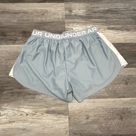 NWT Under Armour Play Up Side Stripe Slate Blue White Women 2X Plus Loose Shorts - Picture 2 of 11